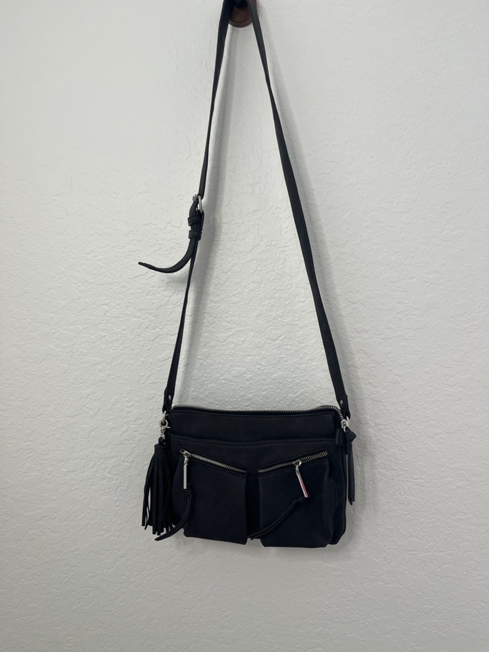Amazon Black Suede Crossbody Bag with Tassel